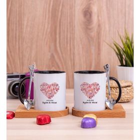 Hediye Dükkanı Kişiye Özel Love Tasarım Hediyelik İkili Ahşap Altlıklı Siyah Kupa
