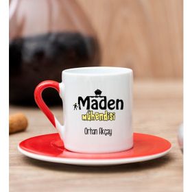 Hediye Dükkanı Kişiye Özel Maden Mühendisi Kırmızı Türk Kahvesi Fincanı