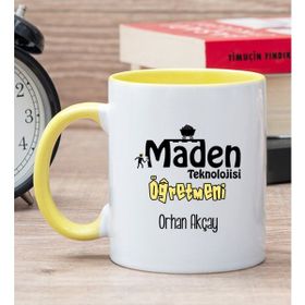 Hediye Dükkanı Kişiye Özel Maden Teknolojisi Öğretmeni Sarı Kupa Bardak