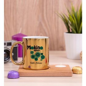 Hediye Dükkanı Kişiye Özel Makine Mühendisi Ahşap Altlıklı Mumlu Gold Kupa Bardak