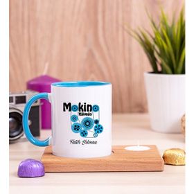 Hediye Dükkanı Kişiye Özel Makine Mühendisi Ahşap Altlıklı Mumlu Mavi Kupa