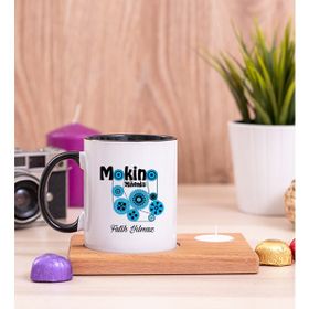 Hediye Dükkanı Kişiye Özel Makine Mühendisi Ahşap Altlıklı Mumlu Siyah Kupa