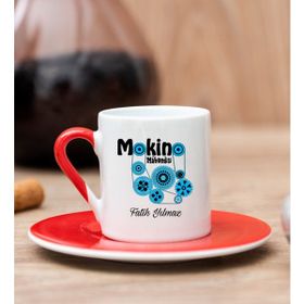 Hediye Dükkanı Kişiye Özel Makine Mühendisi Kırmızı Türk Kahvesi Fincanı
