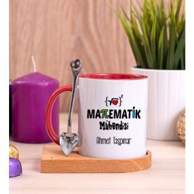 Hediye Dükkanı Kişiye Özel Matematik Mühendisi Ahşap Altlıklı Kaşıklı Kırmızı Kupa