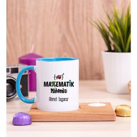 Hediye Dükkanı Kişiye Özel Matematik Mühendisi Ahşap Altlıklı Mumlu Mavi Kupa