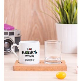 Hediye Dükkanı Kişiye Özel Matematik Öğretmeni Ahşap Sunumlu Türk Kahvesi Fincanı