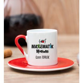Hediye Dükkanı Kişiye Özel Matematik Öğretmeni Kırmızı Türk Kahvesi Fincanı
