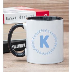 Hediye Dükkanı Kişiye Özel Mavi Renkli Baş Harf Tasarım Siyah Kupa Bardak