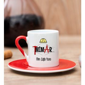 Hediye Dükkanı Kişiye Özel Mimar Kırmızı Türk Kahvesi Fincanı