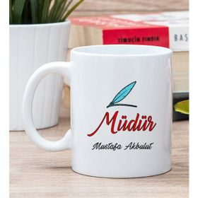 Hediye Dükkanı Kişiye Özel Müdür Baskılı Beyaz Kupa Bardak