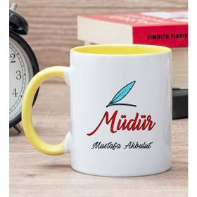 Hediye Dükkanı Kişiye Özel Müdür Baskılı Sarı Kupa Bardak