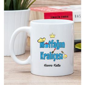 Hediye Dükkanı Kişiye Özel Mutfağın Kraliçesi Baskılı Beyaz Kupa Bardak