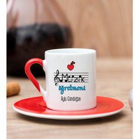 Hediye Dükkanı Kişiye Özel Müzik Öğretmeni Kırmızı Türk Kahvesi Fincanı