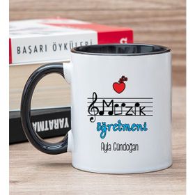 Hediye Dükkanı Kişiye Özel Müzik Öğretmeni Siyah Kupa Bardak