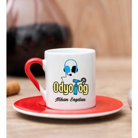 Hediye Dükkanı Kişiye Özel Odyolog Kırmızı Türk Kahvesi Fincanı