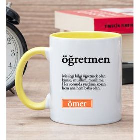 Hediye Dükkanı Kişiye Özel Öğretmen Kelime Anlamı Sarı Kupa Bardak