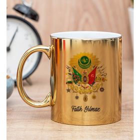 Hediye Dükkanı Kişiye Özel Osmanlı Armalı Gold Kupa Bardak