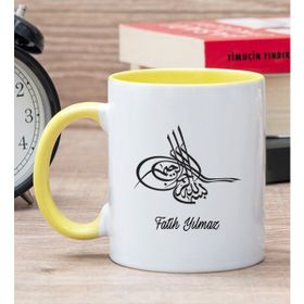 Hediye Dükkanı Kişiye Özel Osmanlı Tuğralı Sarı Kupa Bardak