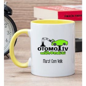 Hediye Dükkanı Kişiye Özel Otomotiv Mühendisi Sarı Kupa Bardak
