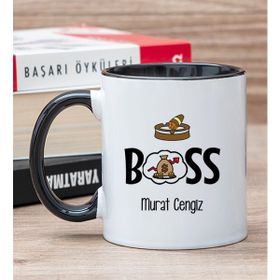 Hediye Dükkanı Kişiye Özel Patron Baskılı Siyah Kupa Bardak