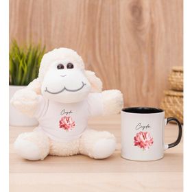 Hediye Dükkanı Kişiye Özel Pembe Çiçekli İsme Özel Peluş Koyun