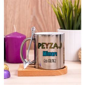 Hediye Dükkanı Kişiye Özel Peyzaj Mimarı Ahşap Altlıklı Kaşıklı Silver Kupa Bardak