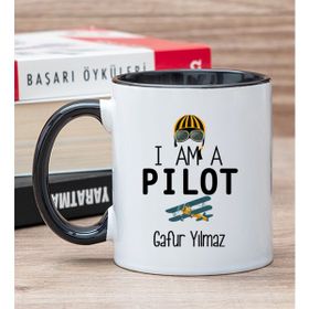 Hediye Dükkanı Kişiye Özel Pilot Baskılı Siyah Kupa Bardak