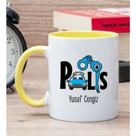 Hediye Dükkanı Kişiye Özel Polis Baskılı Sarı Kupa Bardak