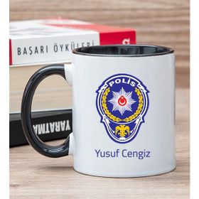Hediye Dükkanı Kişiye Özel Polis Logolu Siyah Kupa Bardak