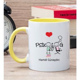 Hediye Dükkanı Kişiye Özel Psikolog Baskılı Sarı Kupa Bardak