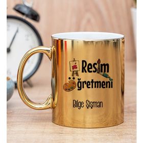 Hediye Dükkanı Kişiye Özel Resim Öğretmeni Gold Kupa Bardak