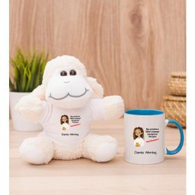 Hediye Dükkanı Kişiye Özel Ruh Eşimi Nasıl Bulayım Esprili Mavi Kupa Bardak ve Peluş Koyun