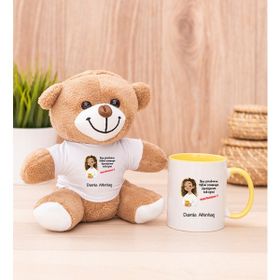 Hediye Dükkanı Kişiye Özel Ruh Eşimi Nasıl Bulayım Esprili Sarı Kupa Bardak ve Peluş Ayıcık