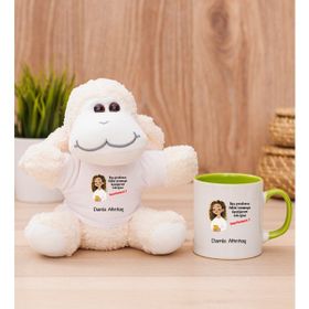 Hediye Dükkanı Kişiye Özel Ruh Eşimi Nasıl Bulayım Esprili Yeşil Kupa Bardak ve Peluş Koyun