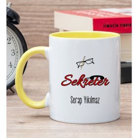Hediye Dükkanı Kişiye Özel Sekreter Baskılı Sarı Kupa Bardak