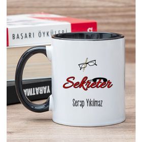 Hediye Dükkanı Kişiye Özel Sekreter Baskılı Siyah Kupa Bardak