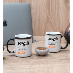 Hediye Dükkanı Kişiye Özel Sevgili Kelime Anlamı İkili Sihirli Kupa Bardak