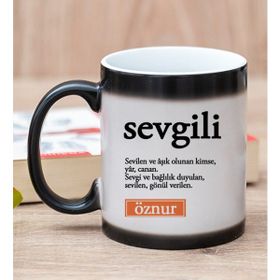 Hediye Dükkanı Kişiye Özel Sevgili Kelimesi için Anlam Baskılı Sihirli Kupa Bardak