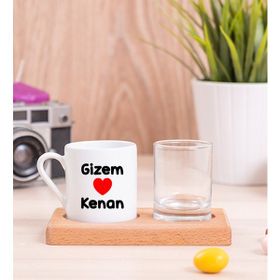 Hediye Dükkanı Kişiye Özel Sevgililere Özel İsim Yazılı Ahşap Sunumlu Türk Kahvesi Fincanı