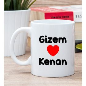 Hediye Dükkanı Kişiye Özel Sevgililere Özel İsim Yazılı Beyaz Kupa Bardak