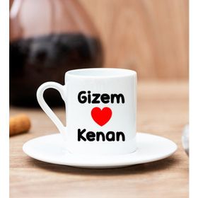 Hediye Dükkanı Kişiye Özel Sevgililere Özel İsim Yazılı Beyaz Türk Kahvesi Fincanı
