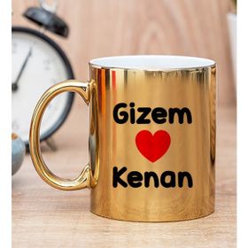 Hediye Dükkanı Kişiye Özel Sevgililere Özel İsim Yazılı Gold Kupa Bardak