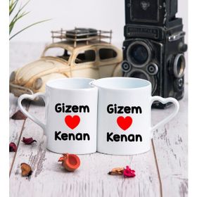 Hediye Dükkanı Kişiye Özel Sevgililere Özel İsim Yazılı İkili Sevgili Kupası