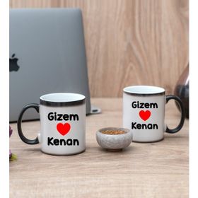 Hediye Dükkanı Kişiye Özel Sevgililere Özel İsim Yazılı İkili Sihirli Kupa Bardak