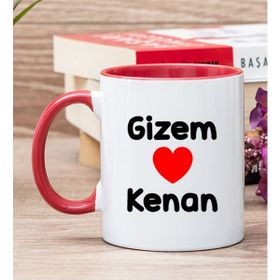 Hediye Dükkanı Kişiye Özel Sevgililere Özel İsim Yazılı Kırmızı Kupa