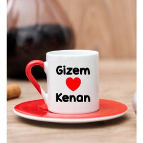 Hediye Dükkanı Kişiye Özel Sevgililere Özel İsim Yazılı Kırmızı Türk Kahvesi Fincanı