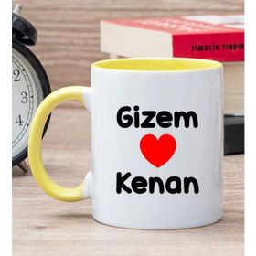 Hediye Dükkanı Kişiye Özel Sevgililere Özel İsim Yazılı Sarı Kupa Bardak