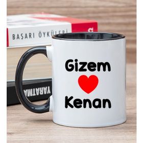 Hediye Dükkanı Kişiye Özel Sevgililere Özel İsim Yazılı Siyah Kupa Bardak