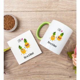 Hediye Dükkanı Kişiye Özel Sevimli Ananaslar Sarı Kupa Bardak ve Bardak Altlığı