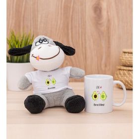 Hediye Dükkanı Kişiye Özel Sevimli Avokado Desenli Beyaz Kupa Bardak ve Peluş Eşek